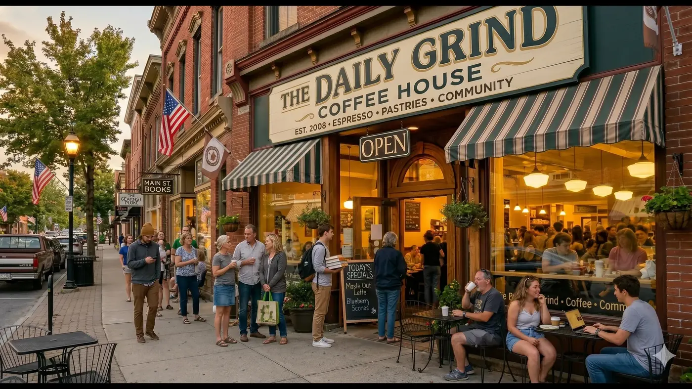 The Daily Grind Coffee House — packed with customers