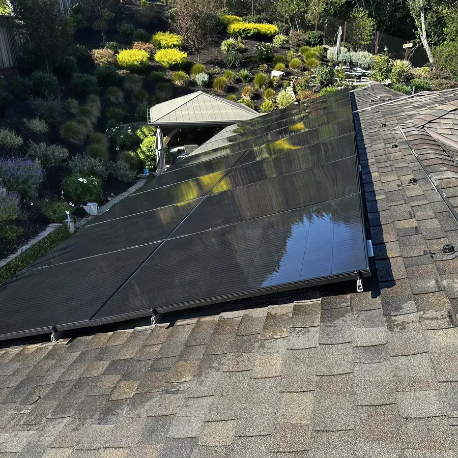 Solar panels after professional cleaning — clean, gleaming surface